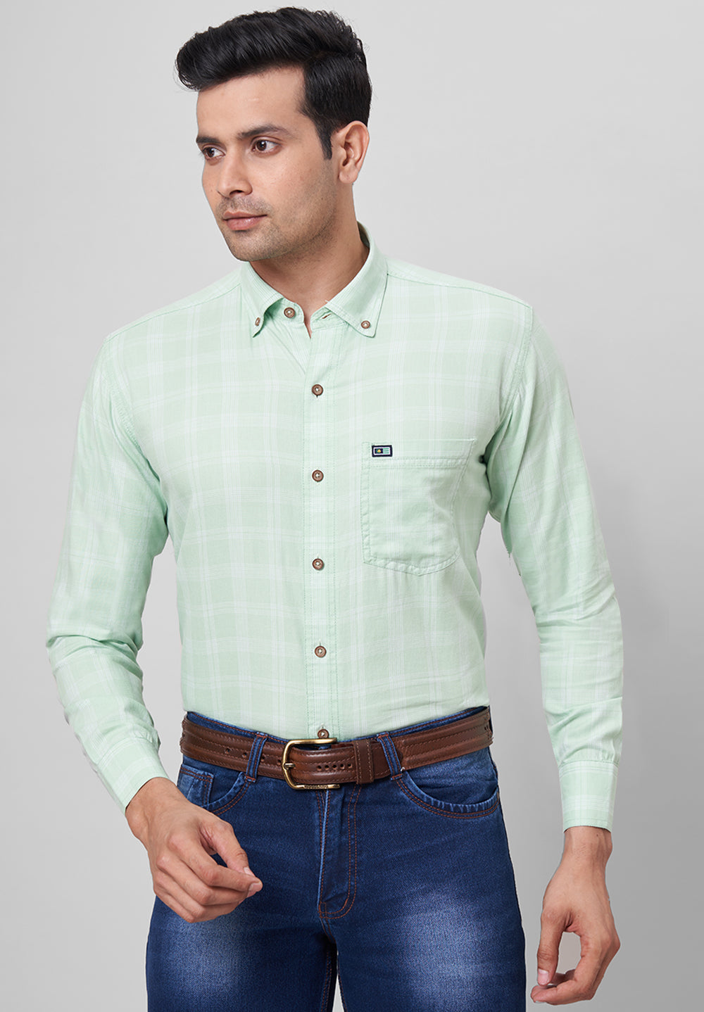 Pure Cotton Semi Formal-Smart Fit Shirt - 42344