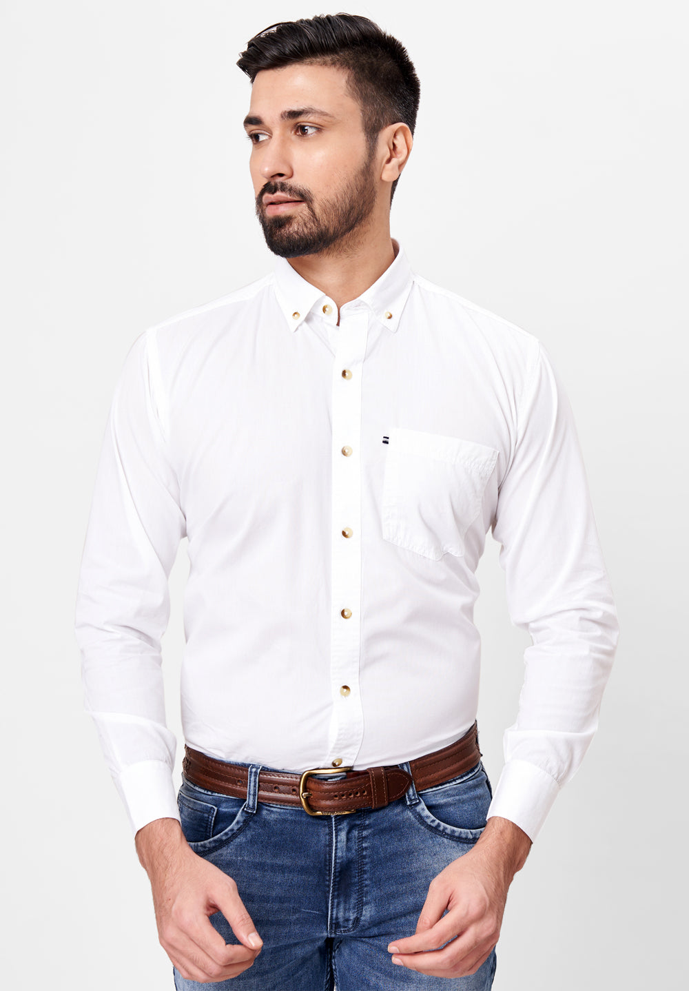 Pure Cotton Semi Formal-Smart Fit Shirt - 42425