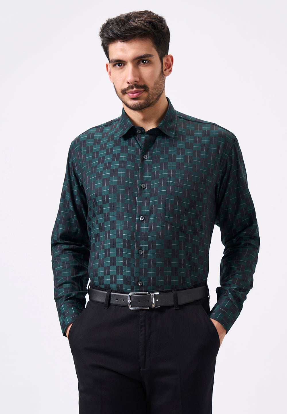 Men Green Regular Fit Formal Shirt