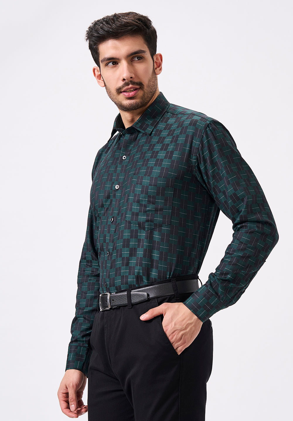 Men Green Regular Fit Formal Shirt