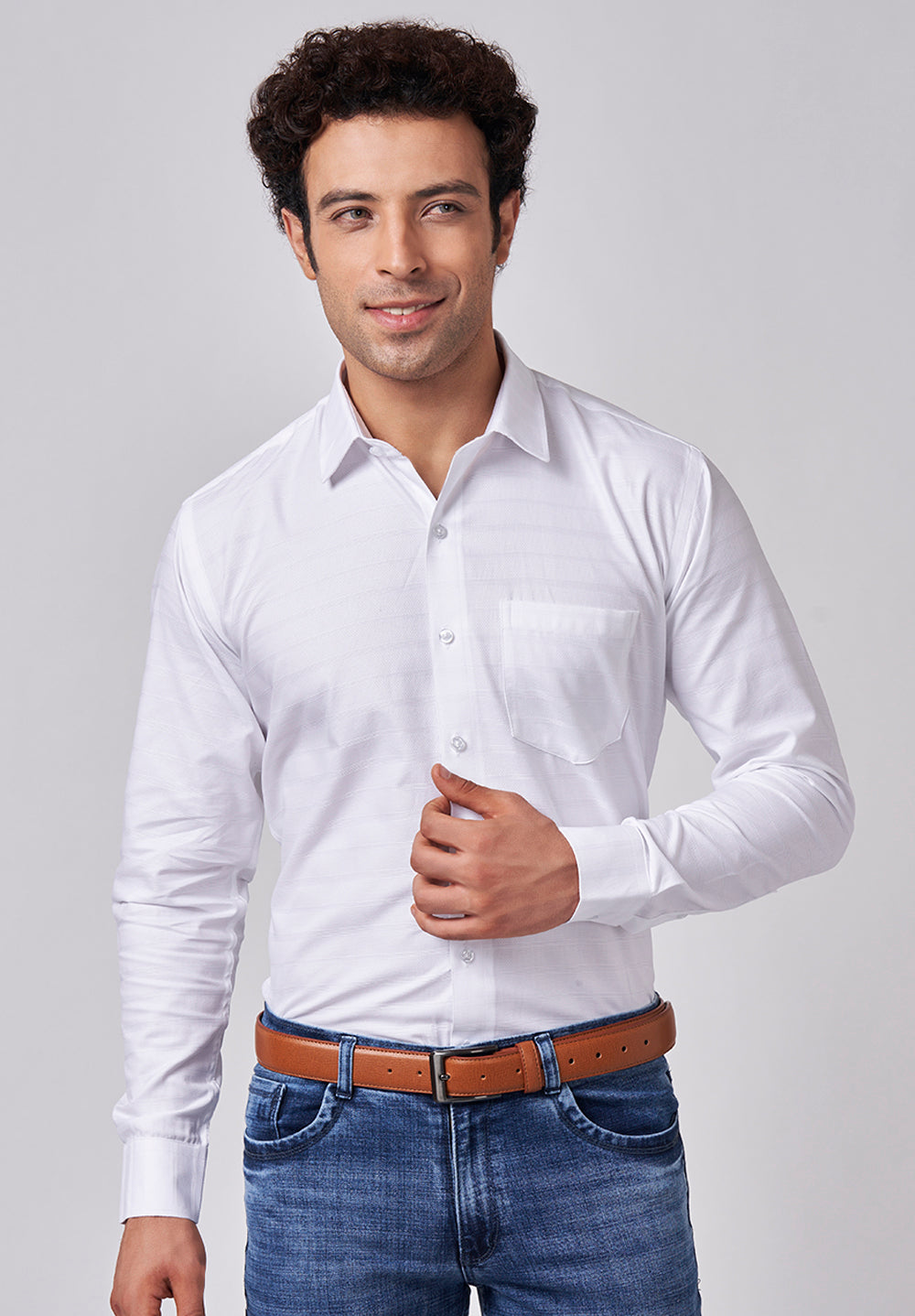 Men White Slim Fit Formal Shirt