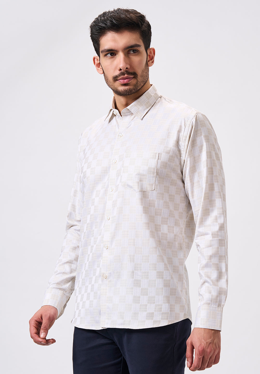 Men Beige Slim Fit Formal Shirt