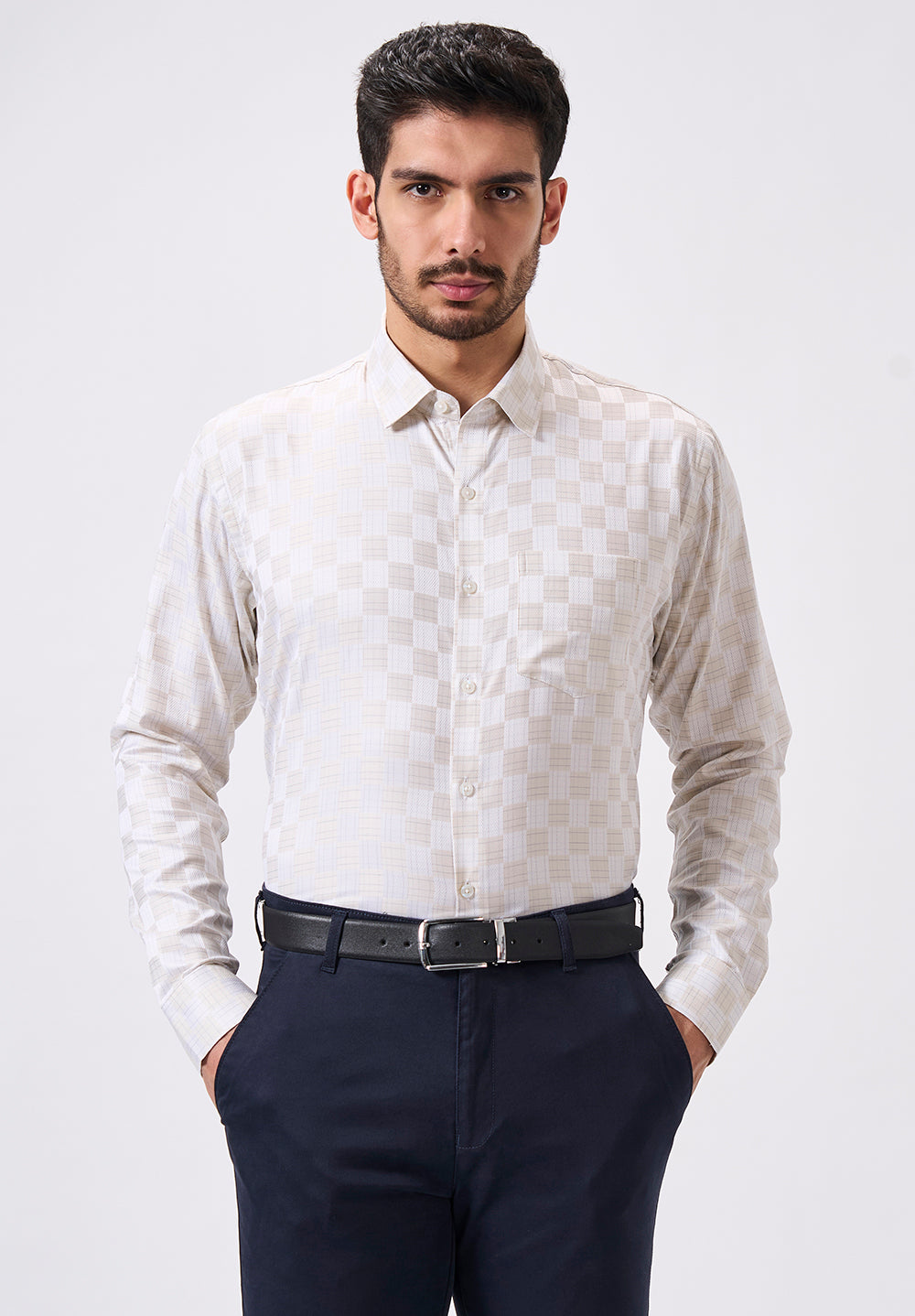 Men Beige Slim Fit Formal Shirt