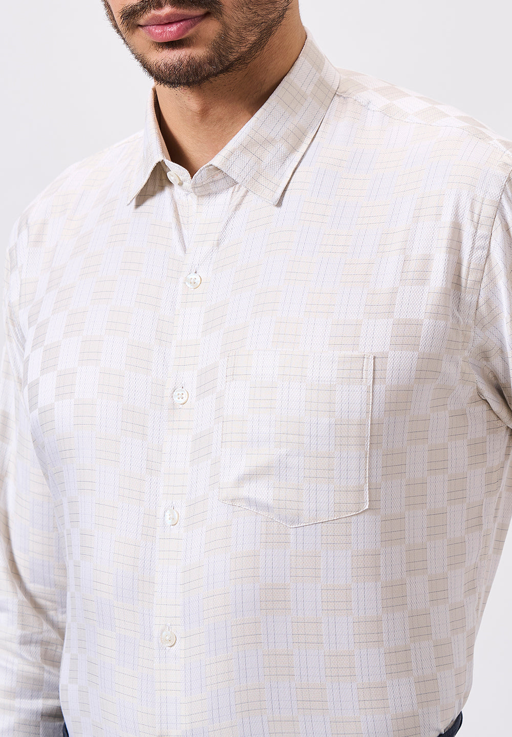 Men Beige Slim Fit Formal Shirt
