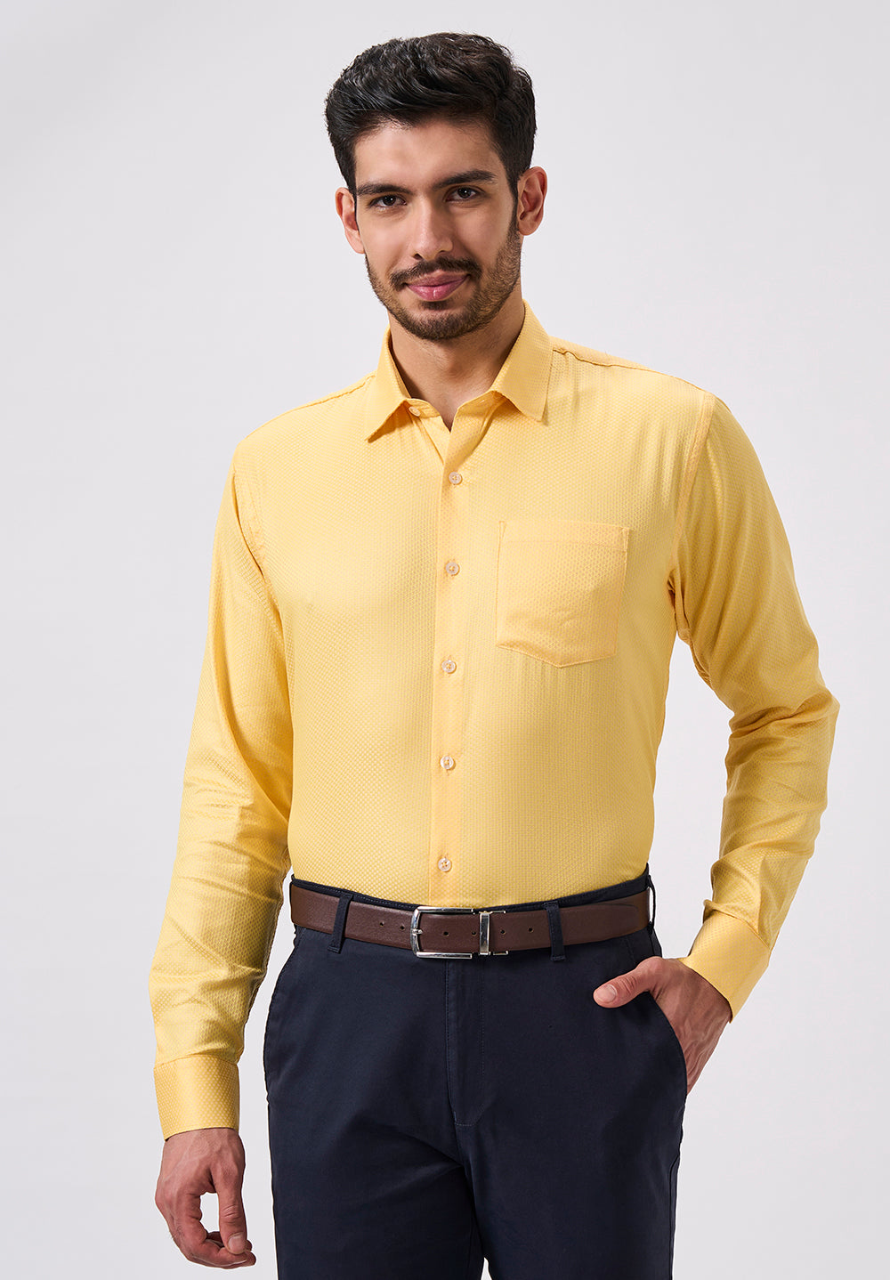Men Yellow Slim Fit Formal Shirt