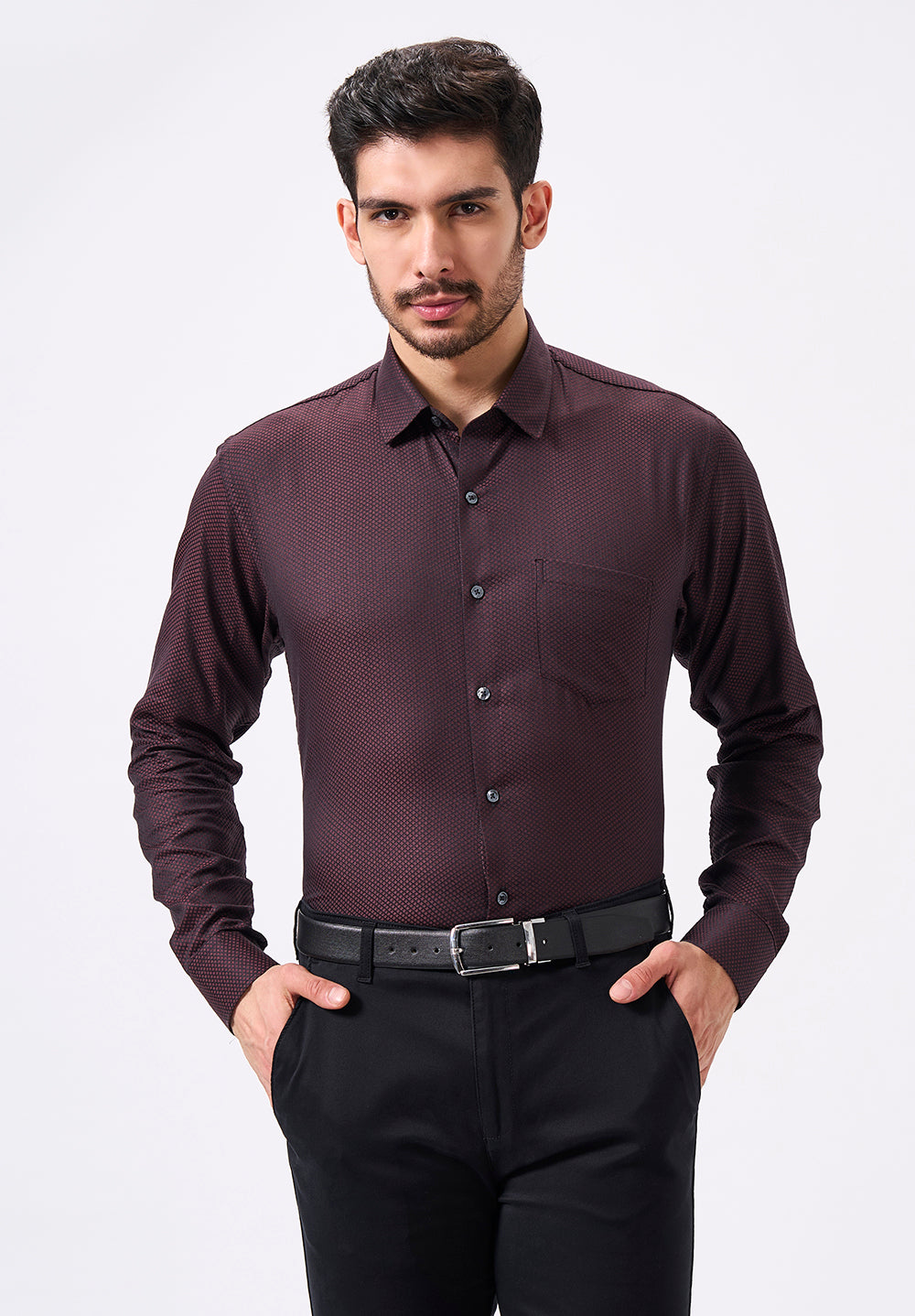 Men Maroon Slim Fit Formal Shirt