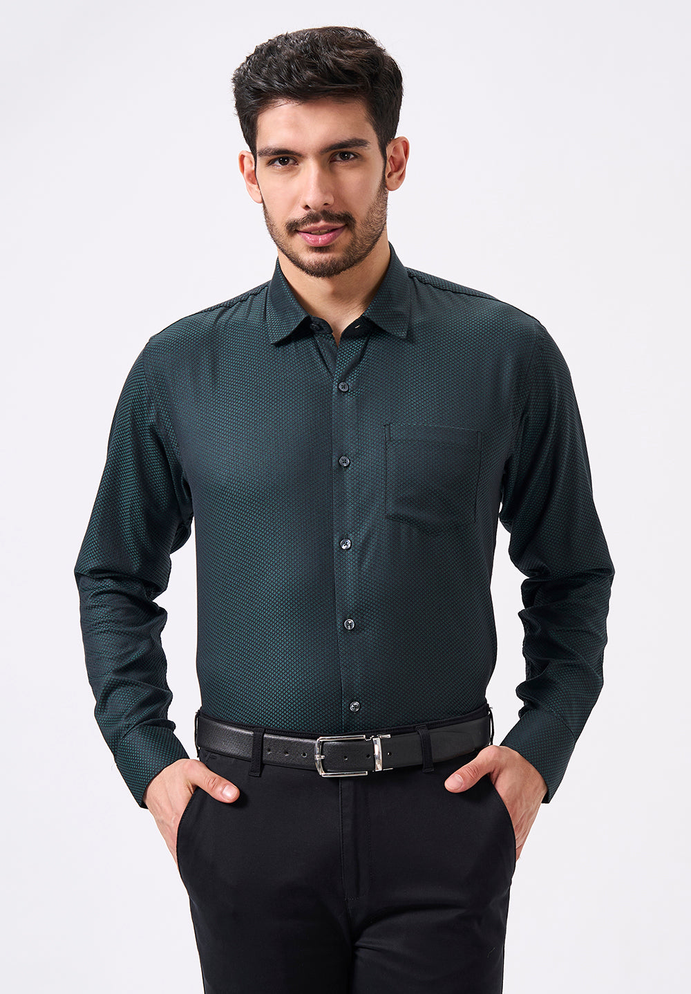 Men Green Slim Fit Formal Shirt