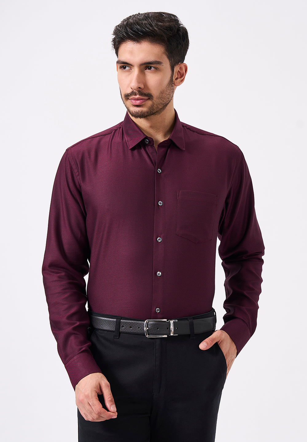 Men Maroon Slim Fit Formal Shirt