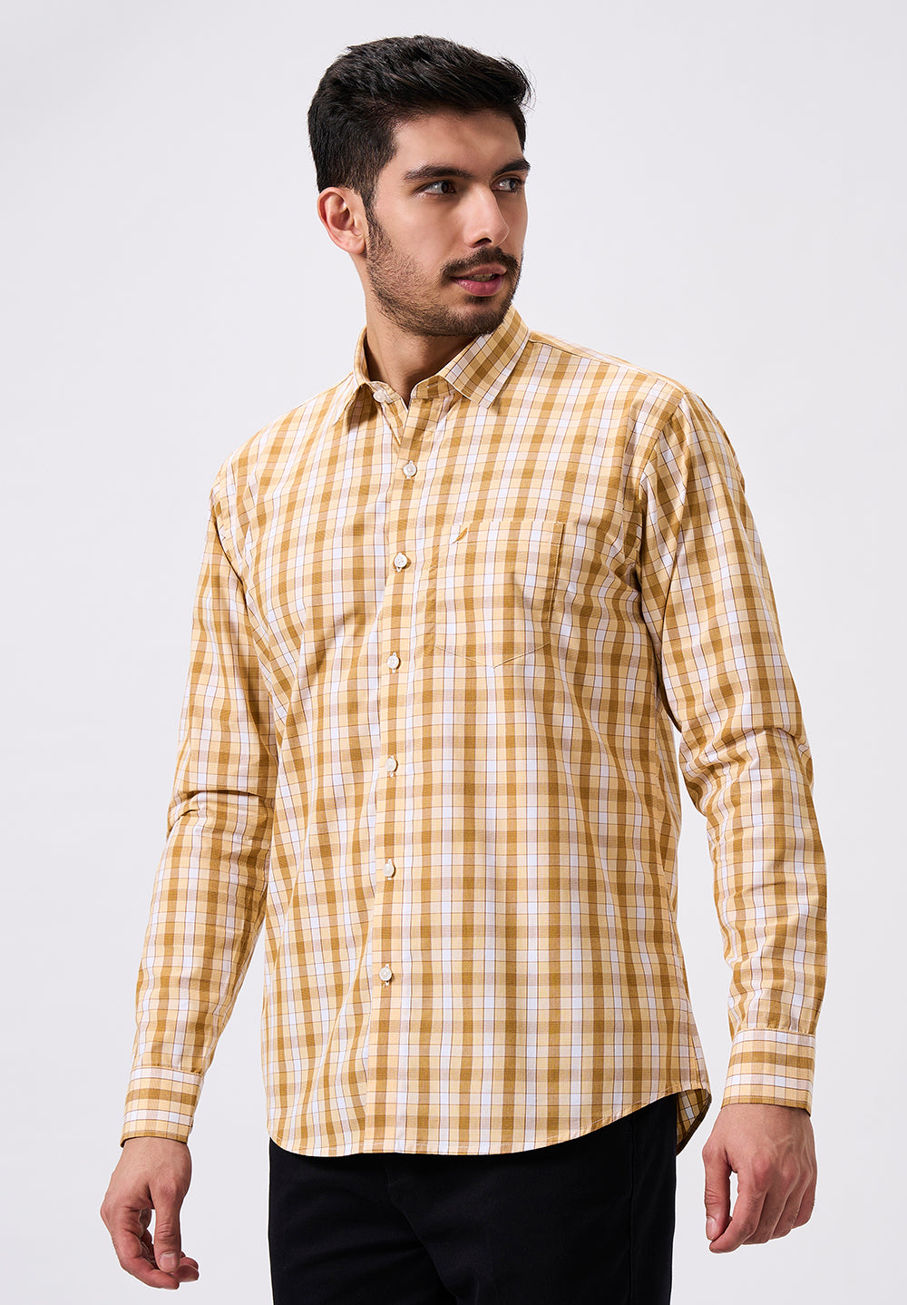 Men Beige Slim Fit Formal Shirt