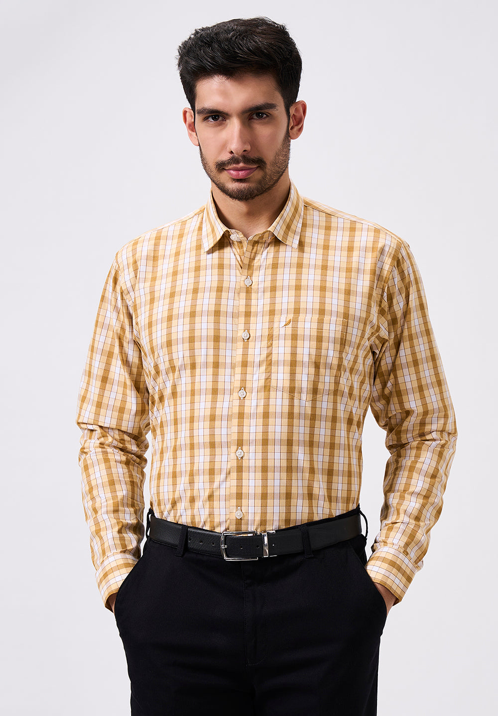 Men Beige Slim Fit Formal Shirt