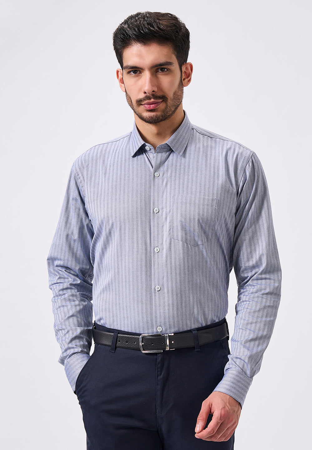Men Grey Slim Fit Formal Shirt